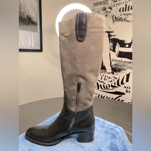 Le PePe Canoscio Fango Black leather and grey suede riding boots - Picture 14 of 16
